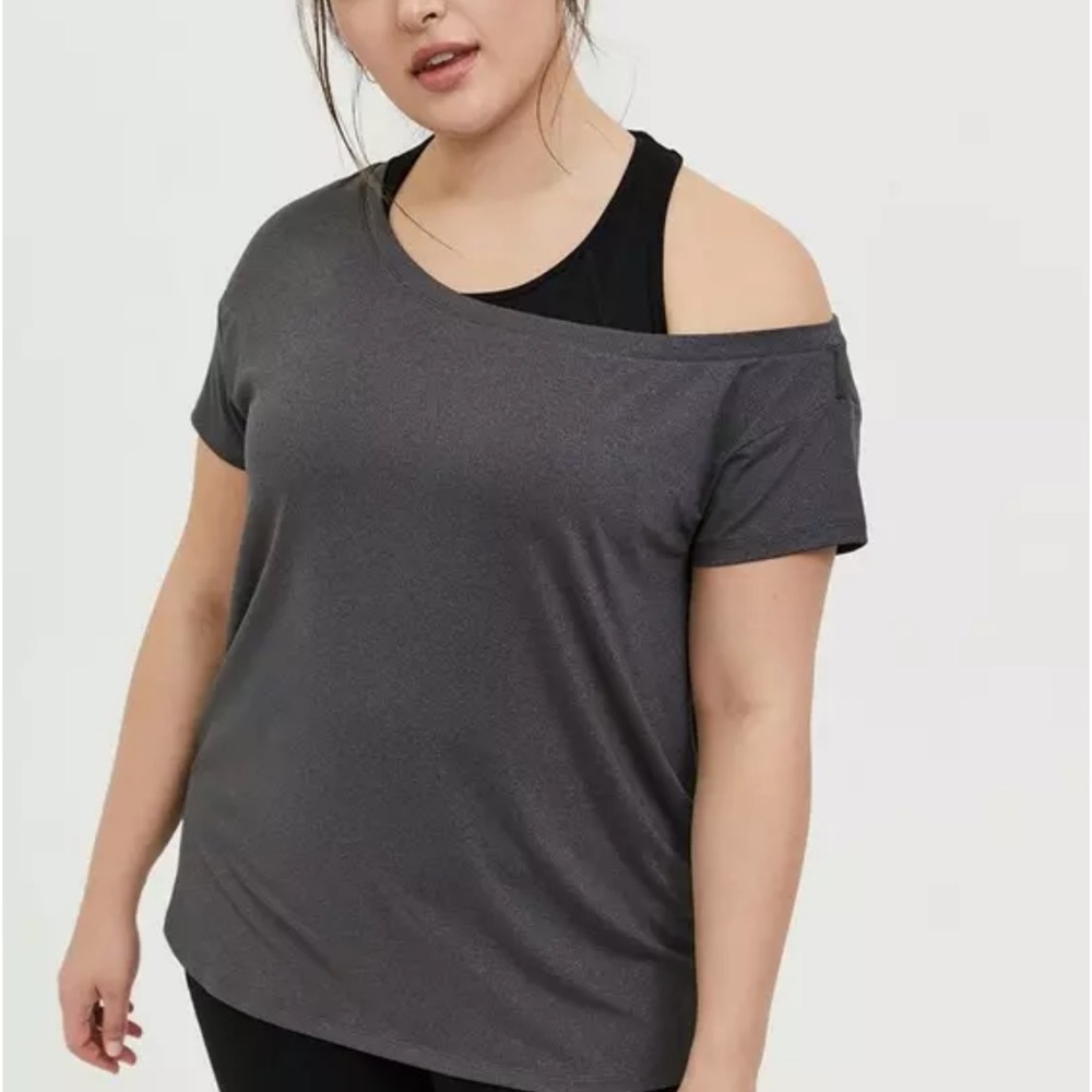 Torrid Tech Jersey Off-Shoulder Short Sleeve Grey Active Tee - Picture 3 of 6
